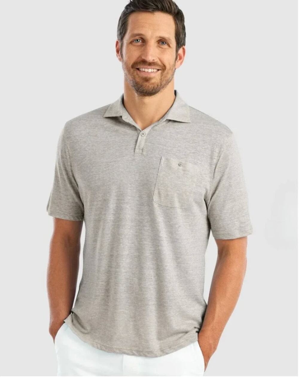 Johnnie-O | Men | Hangin' Out Castaway Gray Cotton Linen Blend Polo Shirt | XL